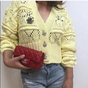 ZARA CARDIGAN WITH GEM BUTTONS PUFF SLEEVES